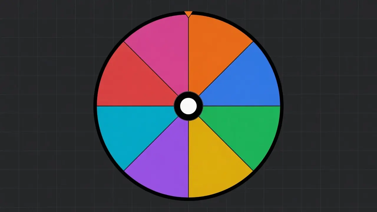 A colorful spin the wheel with equally sized slices so every entry has the same chance to win.